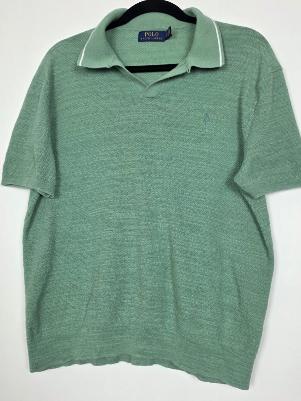 Polo Ralph Lauren Loop Collar Linen Blend Mens Large Short Sleeve Green Polo